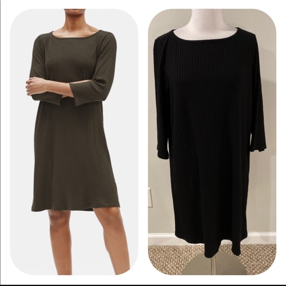 Eileen Fisher Black Tencel Stretch Rib Shift Dress - Picture 2 of 10